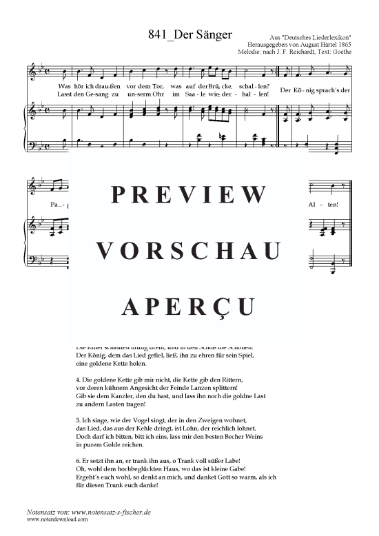 Product picture to: Der Sänger Melodie: nach J. F. Reichardt, Text: Goethe