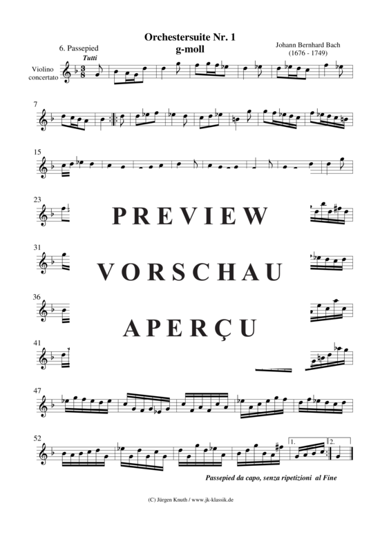 gallery: Orchestersuite Nr. 1 / 6. Passepied , , (Violine Solo + Streichquartett, BC)