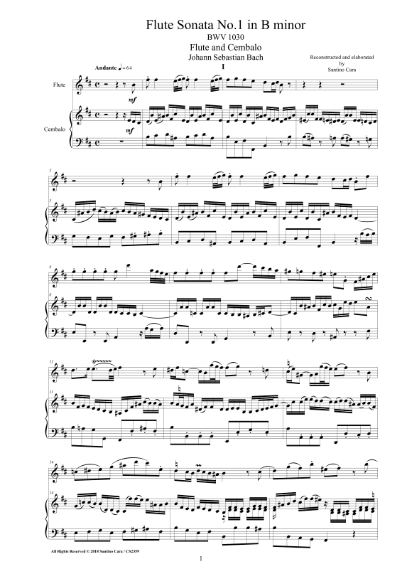 Product picture to: Flöten Sonate Nr. 1 in H-Moll BWV 1030Johann Sebastian Bach