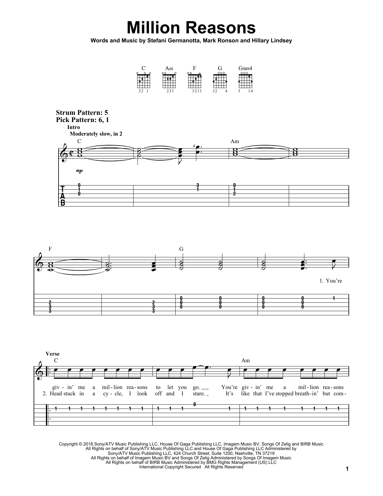 Produktbild zu:  Million Reasons - Lady Gaga