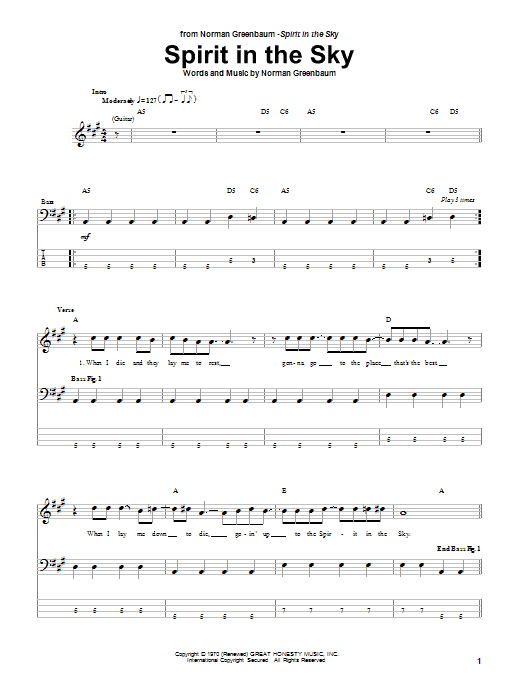 Produktgalerie: Seite 1 von 1 Spirit In The Sky, Norman Greenbaum, E-Bass