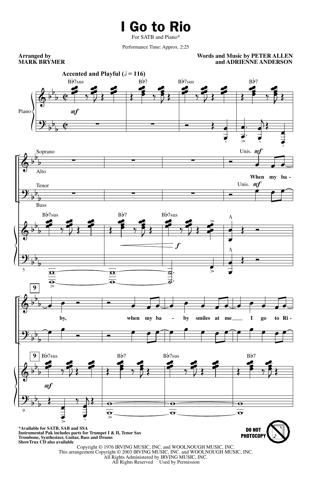 Product picture to: I Go To Rio (from The Boy From Oz) (arr. Mark Brymer)