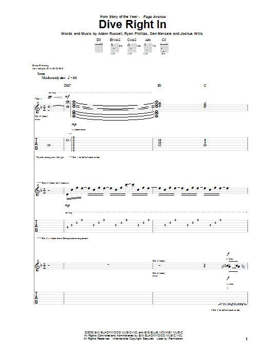 Produktgalerie: Seite 1 von 1 Dive Right In, Story Of The Year, Gitarre