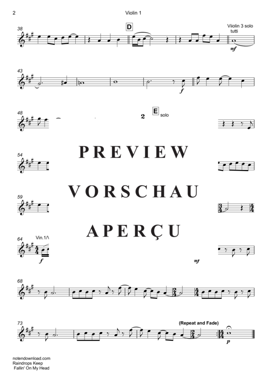 Produktgalerie: Seite 8 von 18 Raindrops Keep Fallin´ On My Head , Thomas, B. J., (Streicher Quintett/Ensemble)