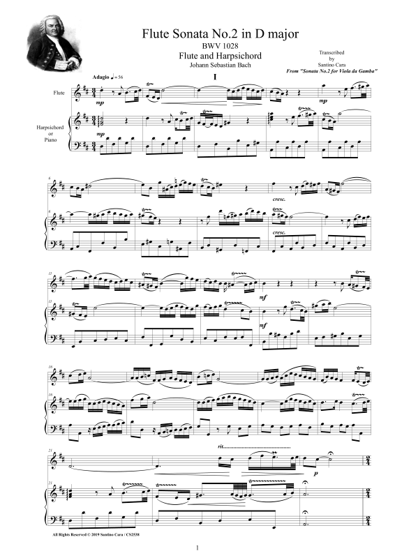 Produktbild zu: Flöten Sonate Nr. 2 in D-Dur BWV 1028Johann Sebastian Bach