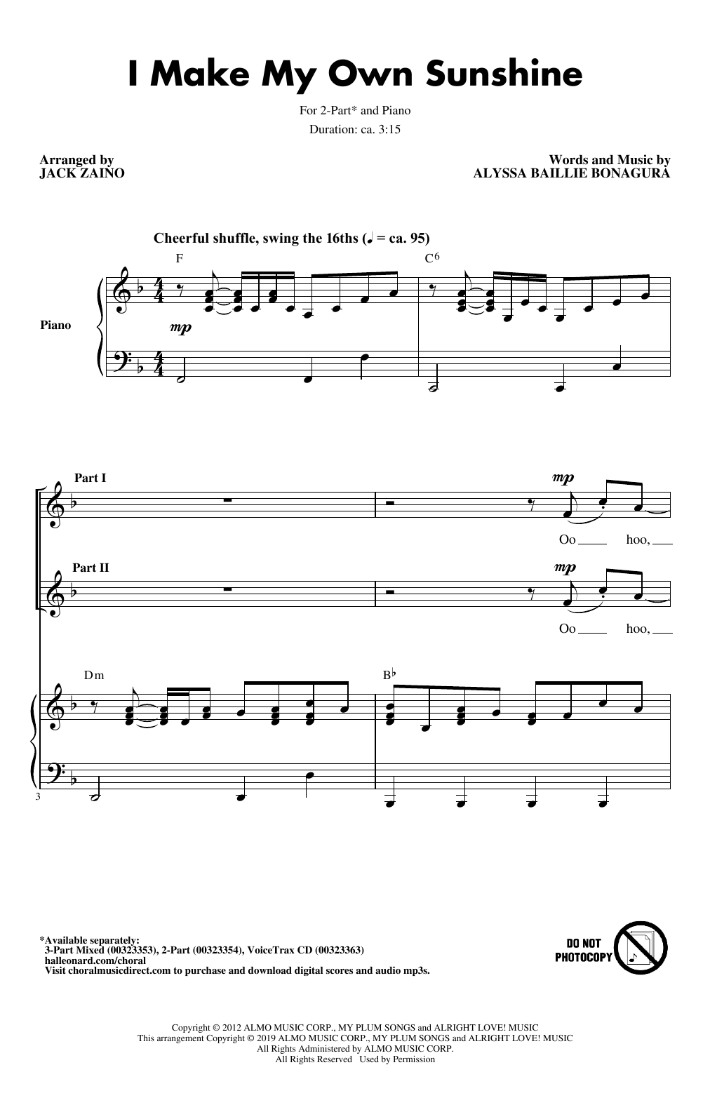 Product picture to: I Make My Own Sunshine (arr. Jack Zaino)