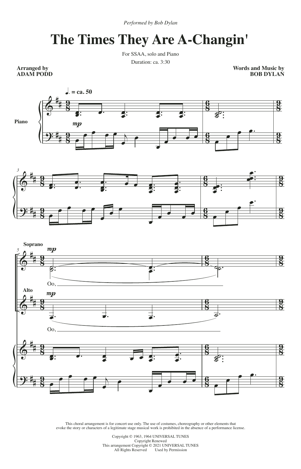 Product gallery: Page 1 of 1 The Times They Are A-Changin' (arr. Adam Podd), Bob Dylan