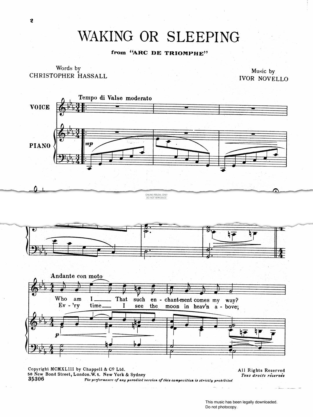 gallery: Waking Or Sleeping (from 'Arc De Triomphe'), Ivor Novello