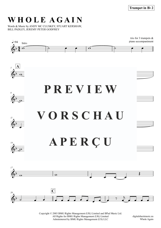Produktgalerie: Seite 10 von 11 Whole Again, Atomic Kitten, (Trompeten Trio + Klavier)