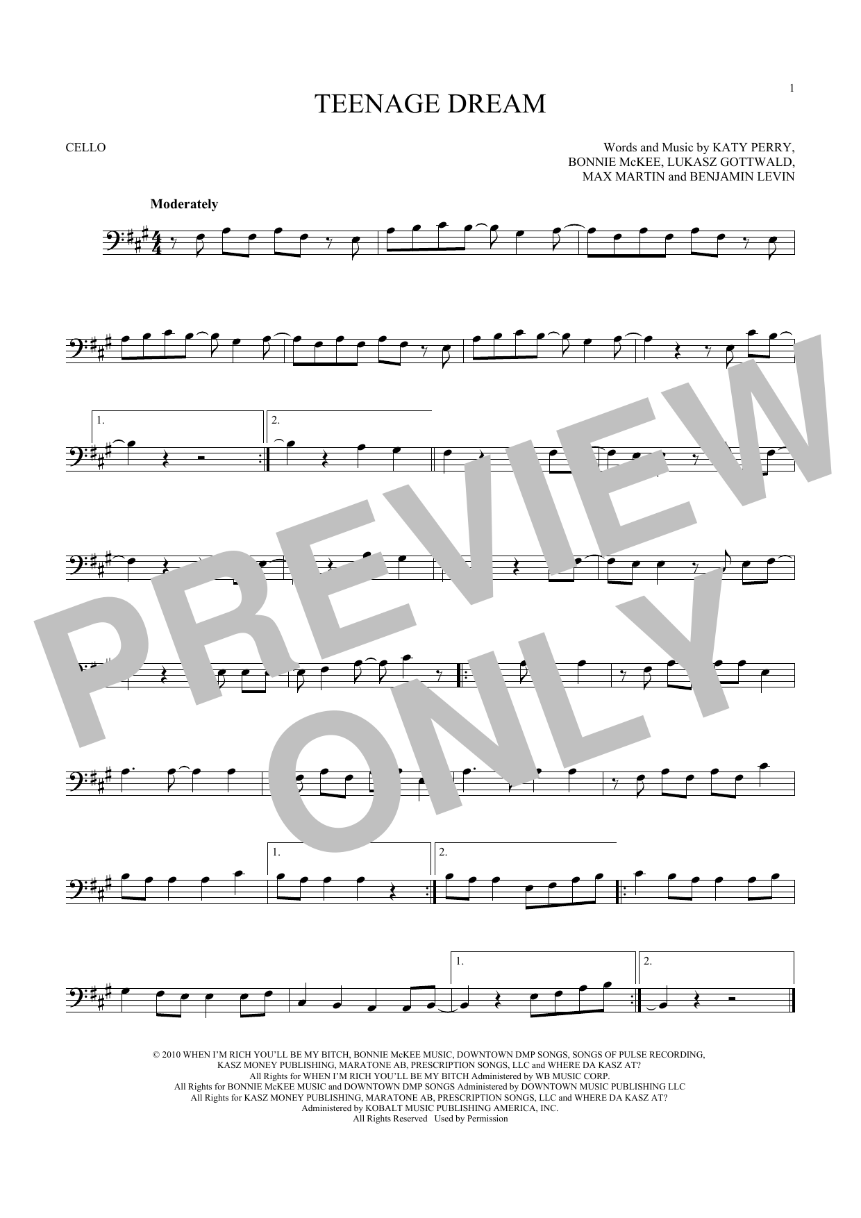 Produktgalerie: Seite 1 von 1 Teenage Dream, Katy Perry, Violoncello