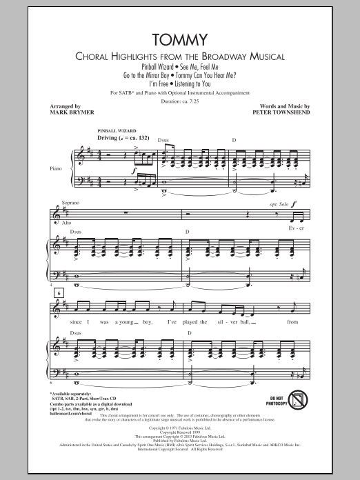 Produktbild zu: Tommy (Choral Highlights from the Broadway Musical) (arr. Mark Brymer)