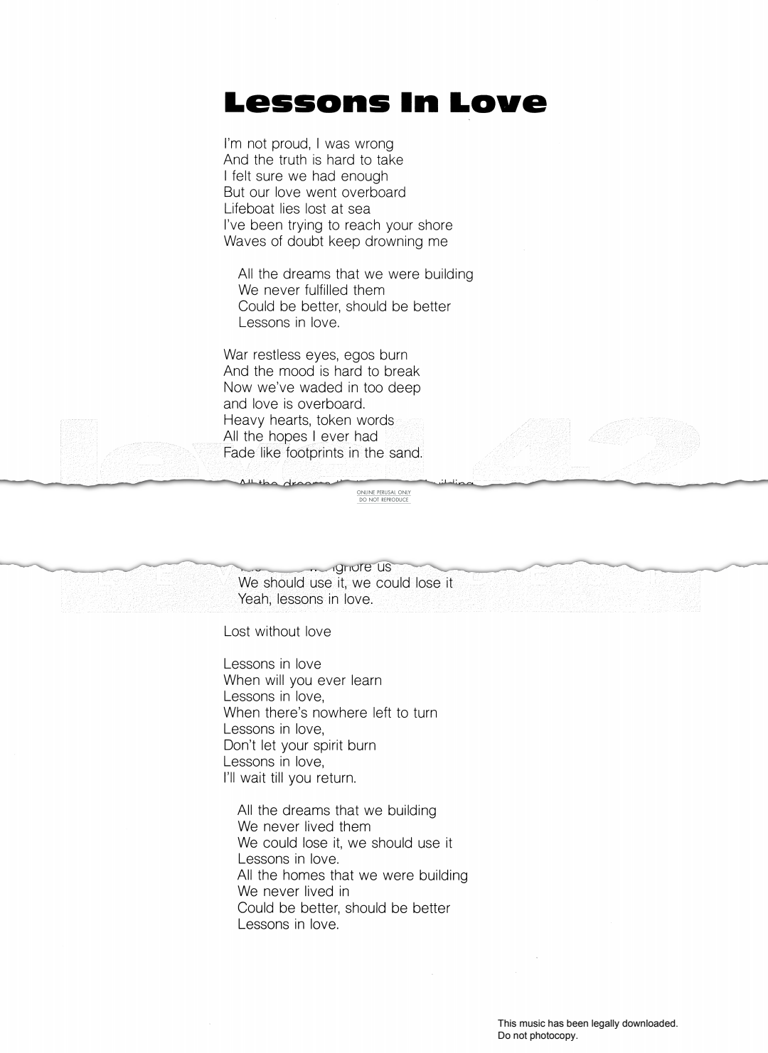 Product gallery: Page 1 of 1 Lessons In Love, Level 42