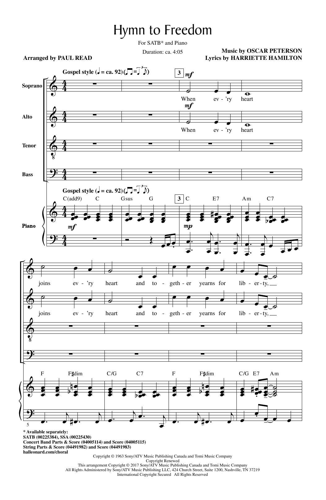 Product gallery: Page 1 of 1 Hymn To Freedom (arr. Paul Read), Oscar Peterson