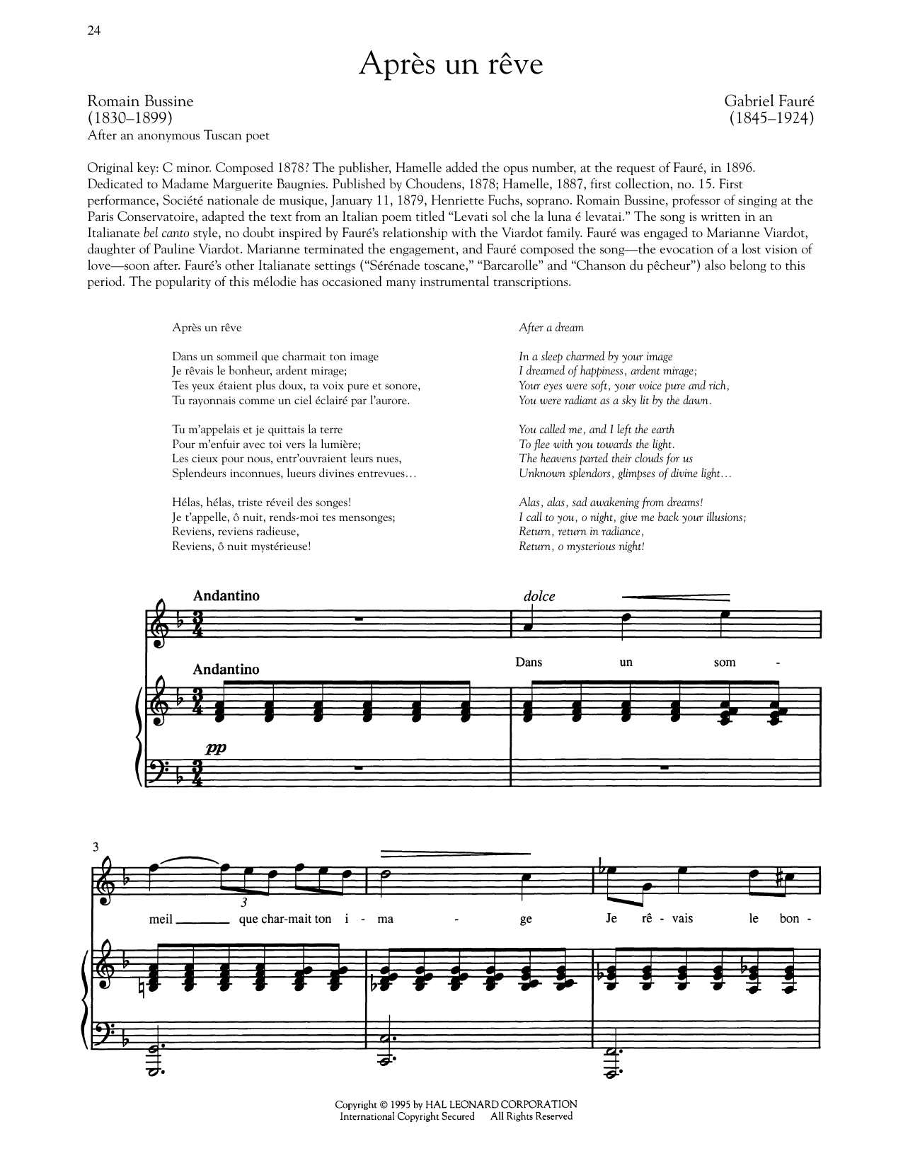 Produktgalerie: Seite 1 von 1 Apres Un Reve, Gabriel Fauré, Gesang, Klavier