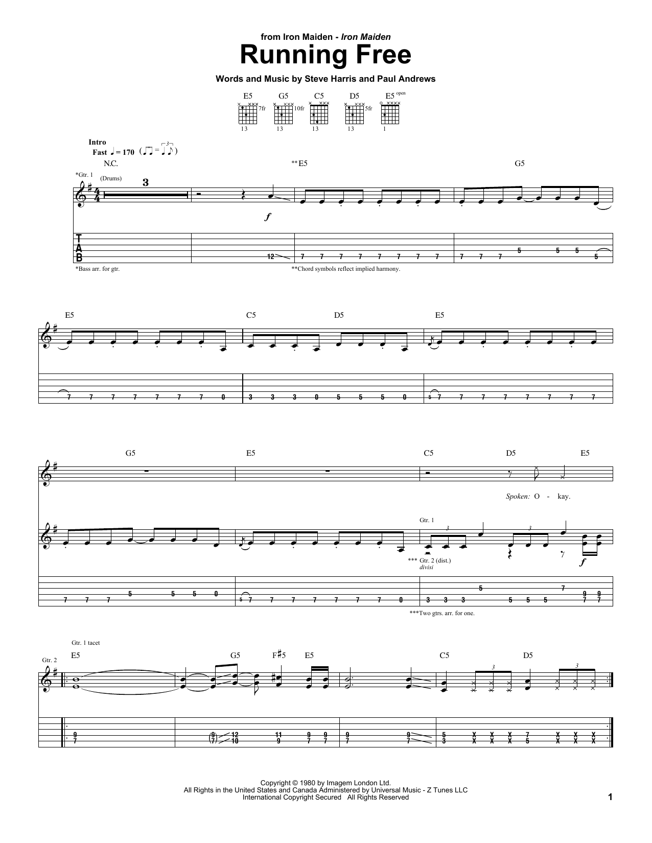 Produktgalerie: Seite 1 von 1 Running Free, Iron Maiden, Gitarre