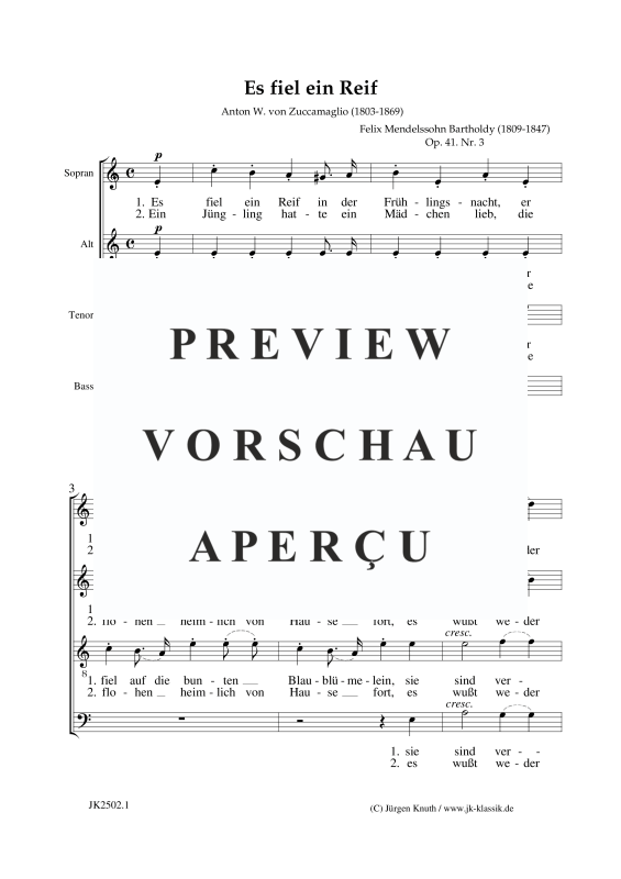 Product gallery: Page 4 of 5 Es fiel ein Reif op. 41, Nr. 3 , , (mixed choir)