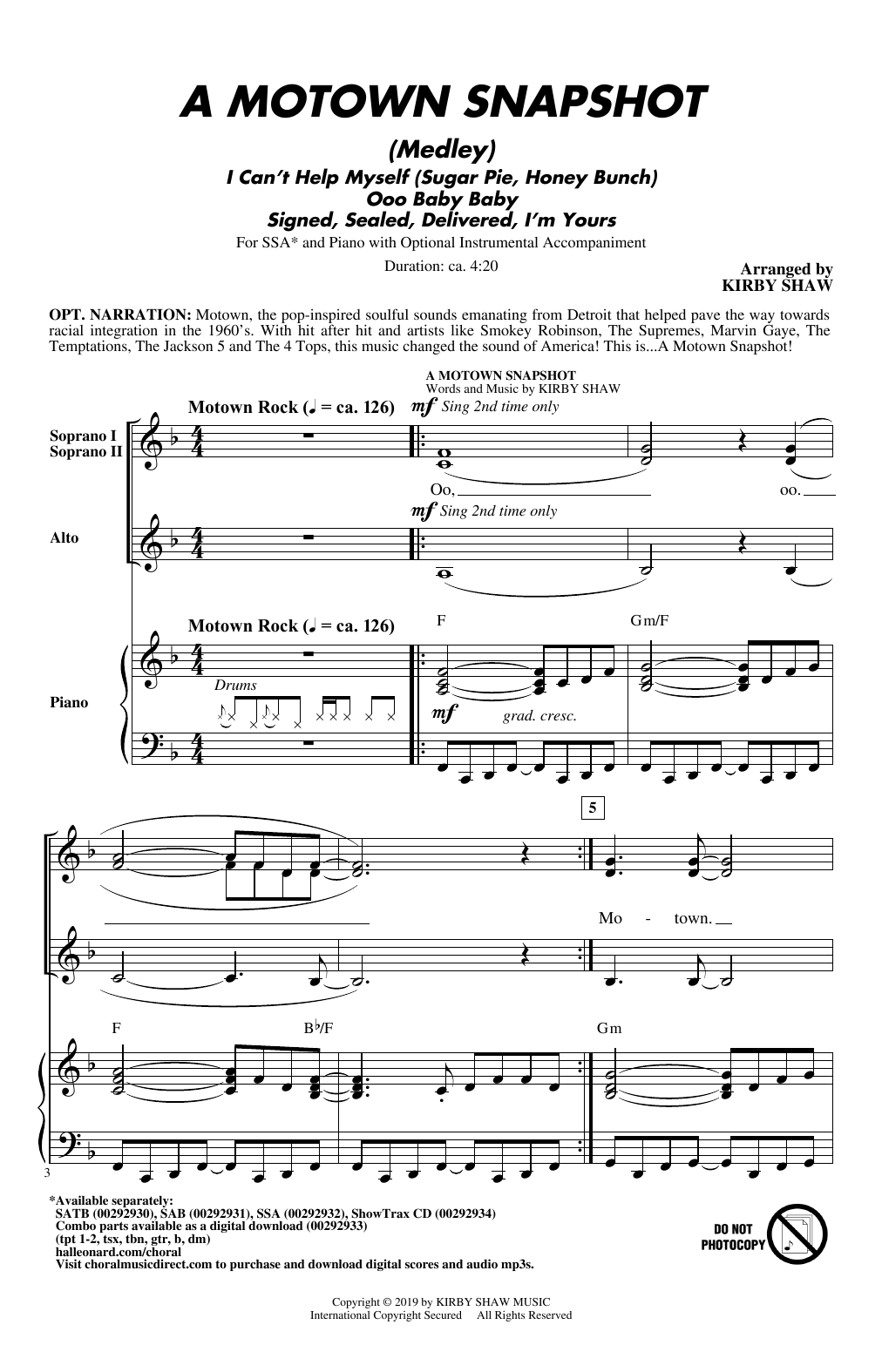 Product gallery: Page 1 of 1 A Motown Snapshot (Medley), Kirby Shaw