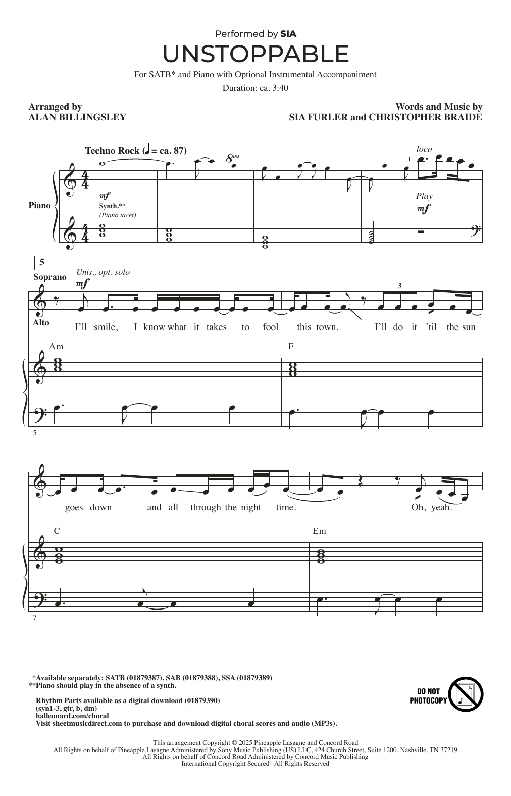 Produktgalerie: Seite 1 von 1 Unstoppable (arr. Alan Billingsley), Sia, Chor