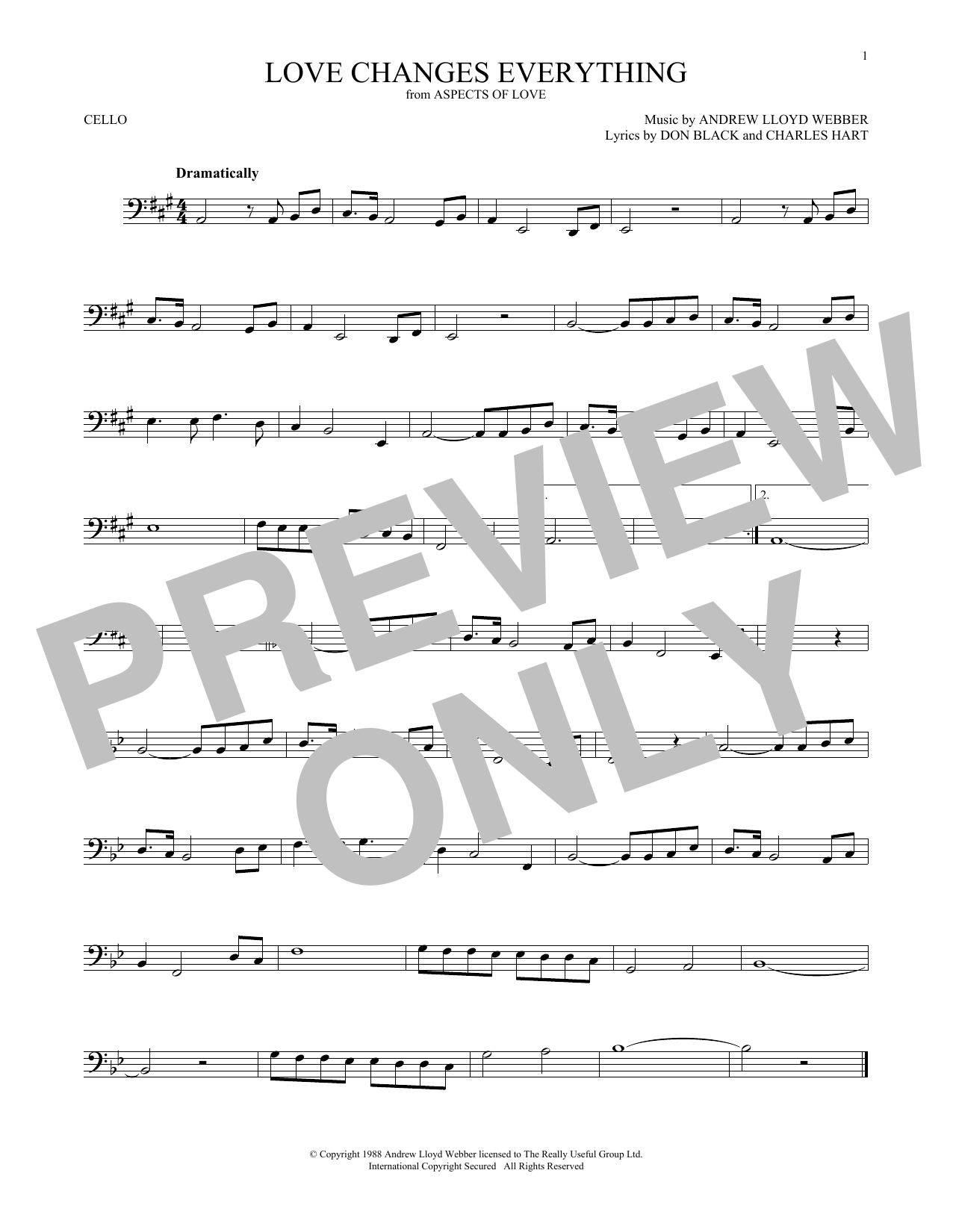 Produktgalerie: Seite 1 von 1 Love Changes Everything (from Aspects of Love), Andrew Lloyd Webber, Violoncello