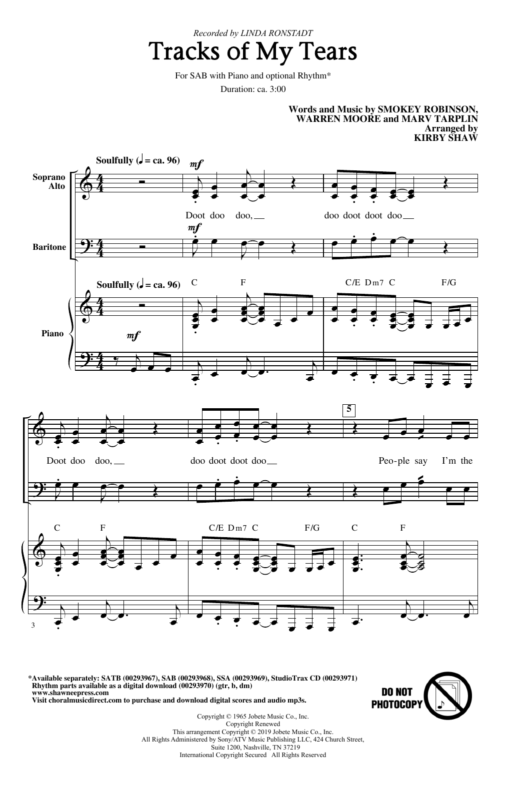 Produktgalerie: Seite 1 von 1 Tracks Of My Tears (arr. Kirby Shaw), Linda Ronstadt, Chor
