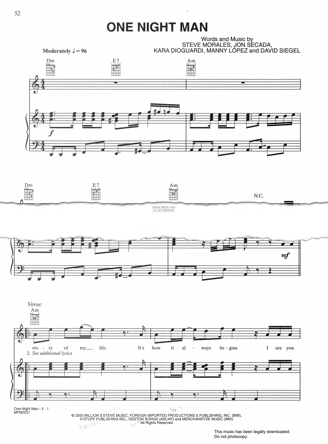 Produktgalerie: Seite 1 von 1 One Night Man, Ricky Martin, Gesang, Gitarre, Klavier