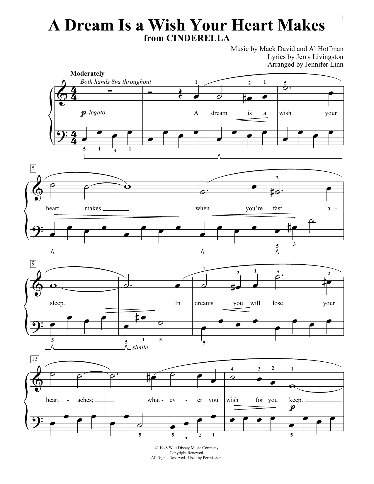 Product picture to: A Dream Is A Wish Your Heart Makes (from Cinderella) (arr. Jennifer Linn)