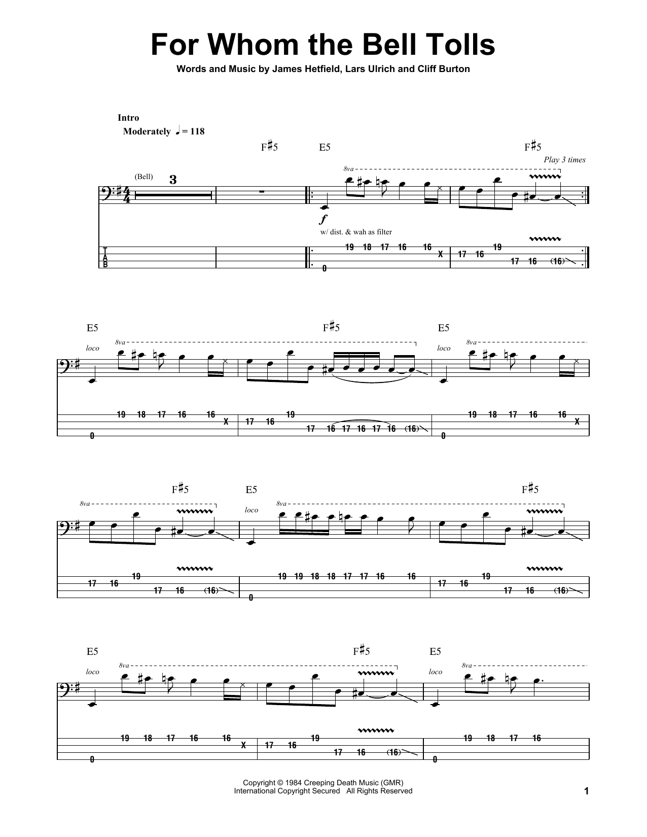 Produktgalerie: Seite 1 von 1 For Whom The Bell Tolls, Metallica, E-Bass