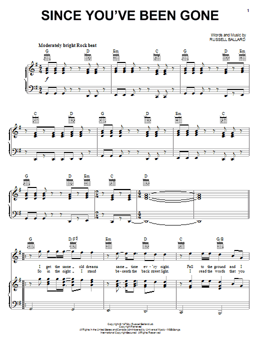 Produktgalerie: Seite 1 von 1 Since You've Been Gone, Rainbow, Gesang, Gitarre, Klavier