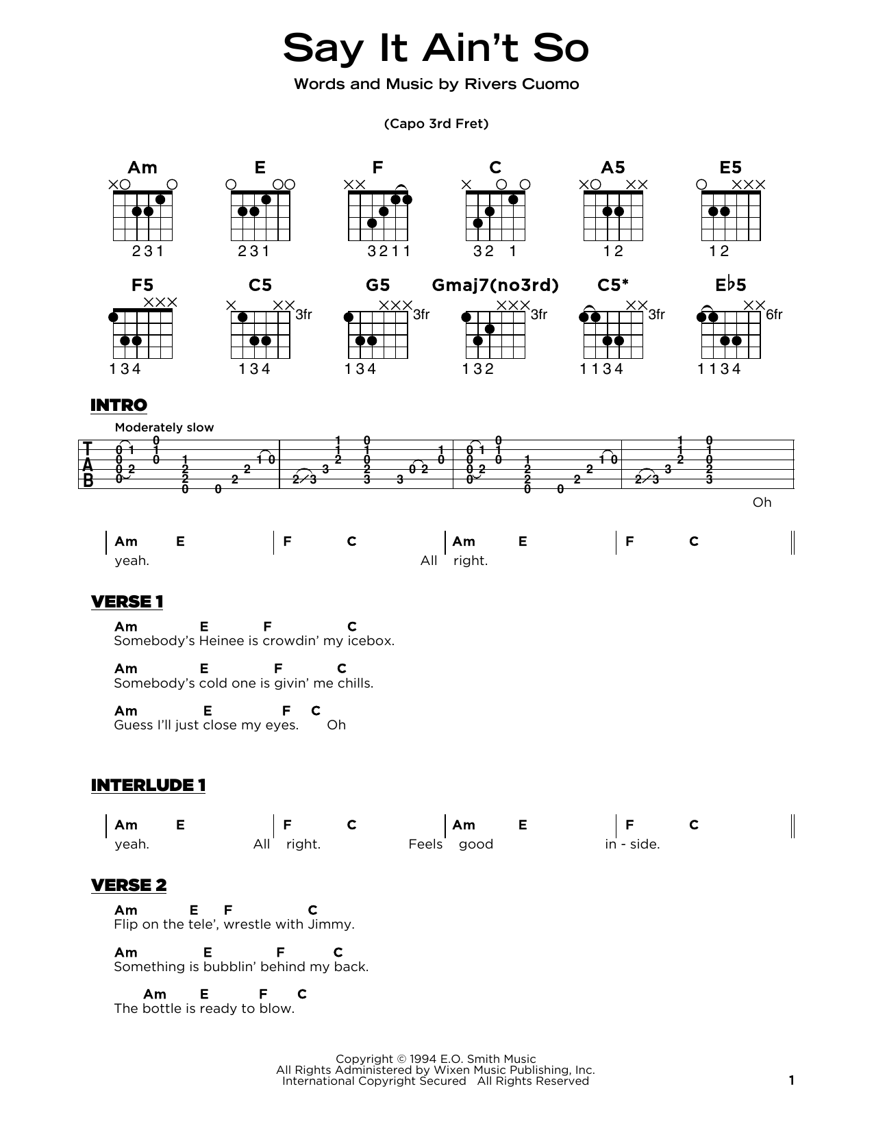 Produktgalerie: Seite 1 von 1 Say It Ain't So, Weezer, Gitarre