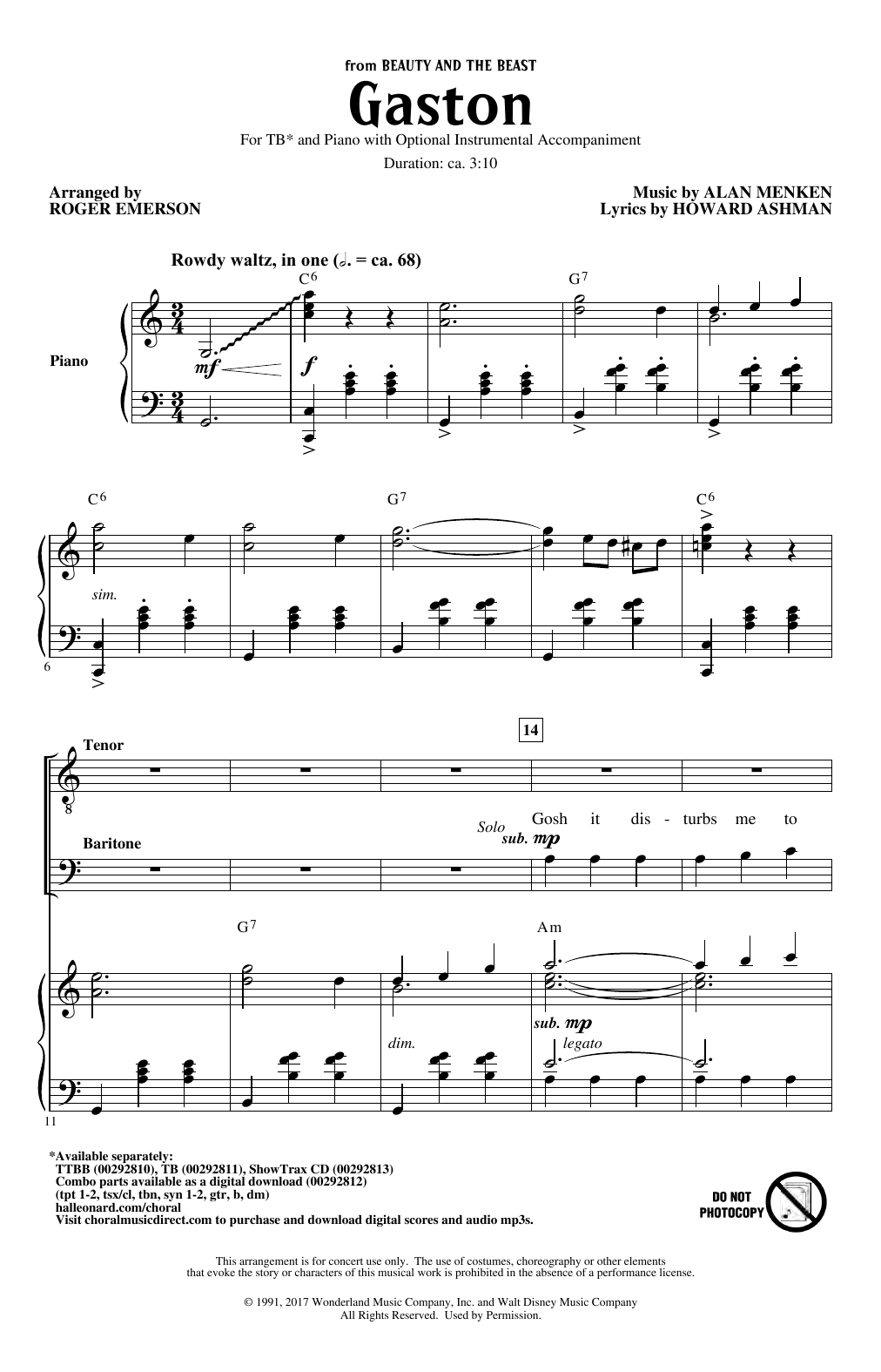 Produktbild zu: Gaston (from Beauty and The Beast) (arr. Roger Emerson)