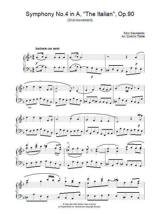 Product gallery: Page 1 of 1 Symphony No.4 in A, 'The Italian', Op.90 (2nd Movement), Felix Mendelssohn