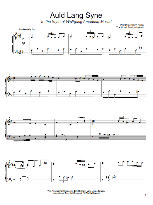 Product gallery: Page 1 of 1 Auld Lang Syne (in the style of Mozart) (arr. David Pearl), Robert Burns