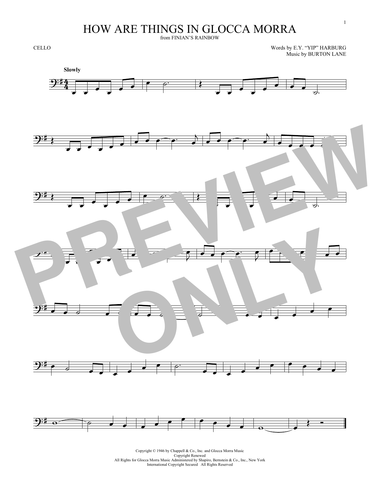 Produktgalerie: Seite 1 von 1 How Are Things In Glocca Morra, Burton Lane, Violoncello