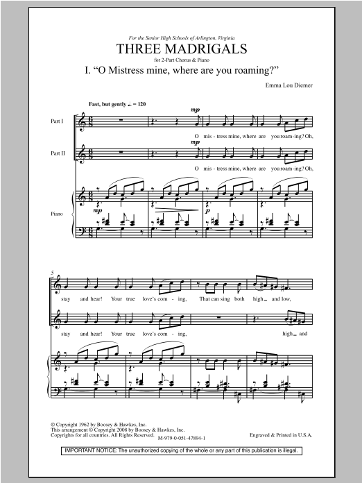 Product gallery: Page 1 of 1 Three Madrigals, Emma Lou Diemer