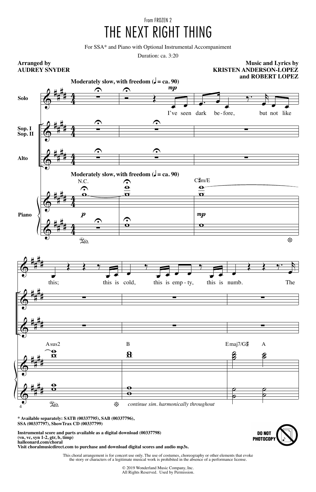 Produktgalerie: Seite 1 von 1 The Next Right Thing (from Disney's Frozen 2) (arr. Audrey Snyder), Kristen Bell, Chor