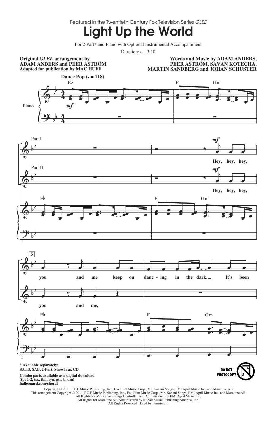 Produktbild zu: Light Up The World (from Glee) (ed. Mac Huff)