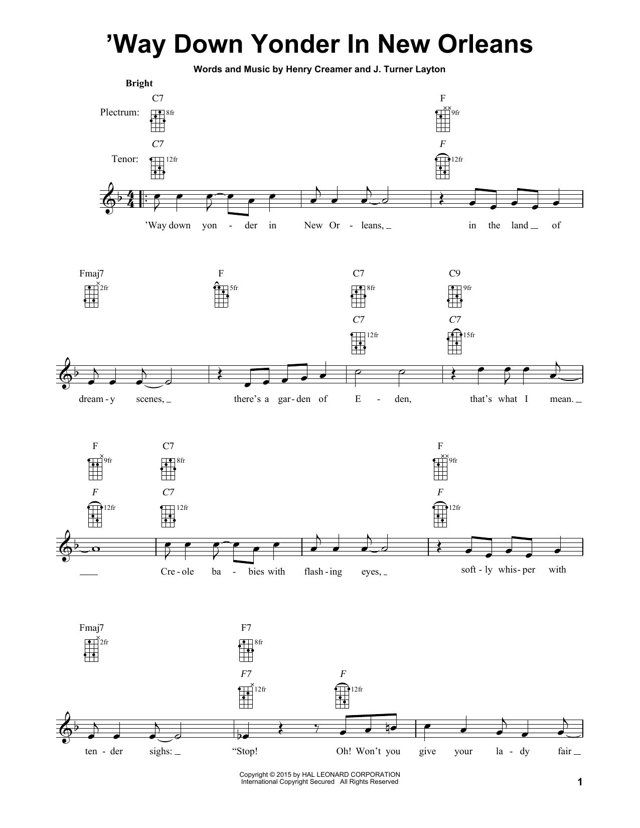 Produktgalerie: Seite 1 von 1 'Way Down Yonder In New Orleans, Henry Creamer and Turner Layton, Banjo