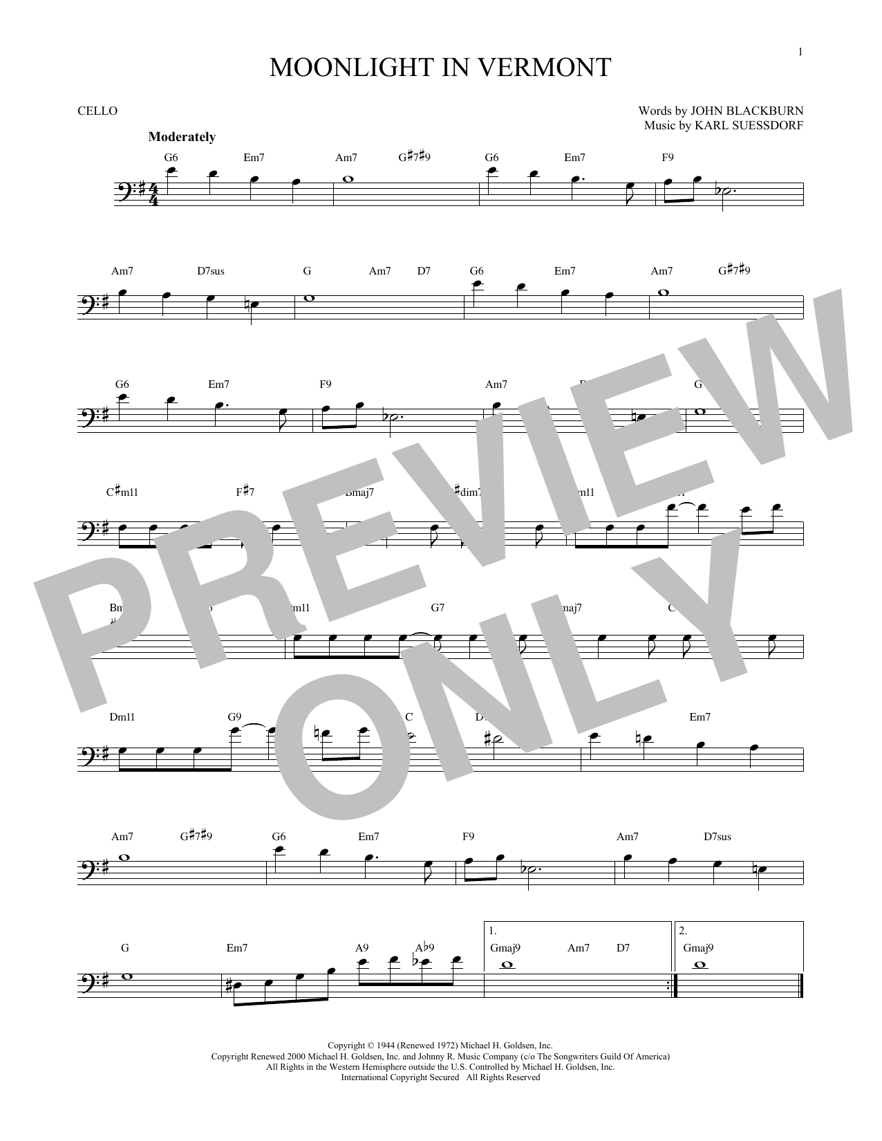 Produktgalerie: Seite 1 von 1 Moonlight In Vermont, Karl Suessdorf, Violoncello