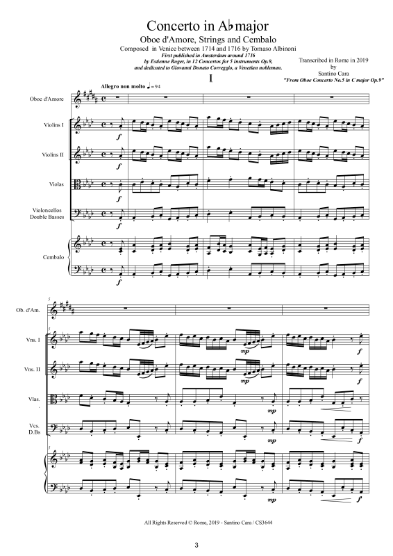 Product gallery: Page 1 of 11 Concerto in Ab-Dur Op.9, , Oboe D'Amore Solo, String Ensemble, and Harpsichord (Bc)