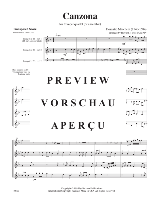 gallery: Canzona (3 Trompeten in B und 1 Basstrompete/Posaune) , ,  (opt. Bass-Stimme für Teil 4)