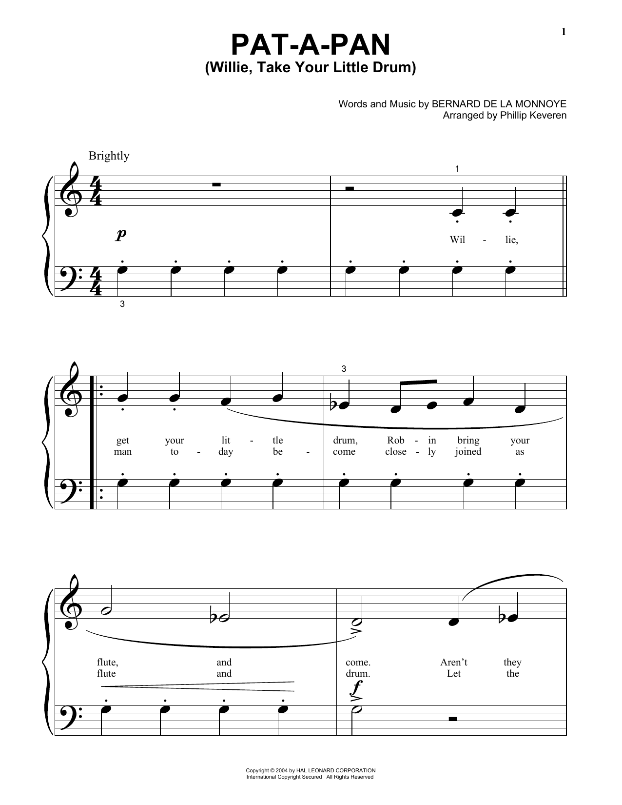 Produktgalerie: Seite 1 von 1 Pat-A-Pan (Willie, Take Your Little Drum) (arr. Phillip Keveren), Bernard de la Monnoye, Klavier