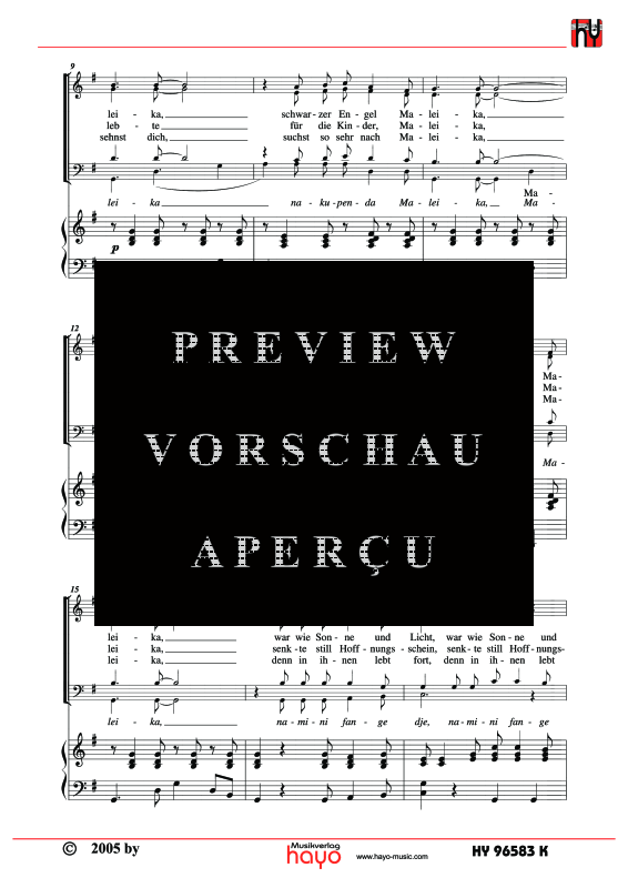 gallery: Malaika, , (Gemischter Chor und Klavier - Klavierpartitur)