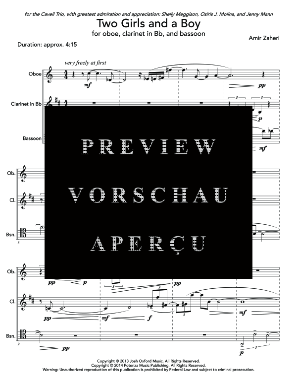 Product gallery: Page 5 of 11 Two Girls and a Boy, , (woodwind trio oboe, clarinet and bassoon)