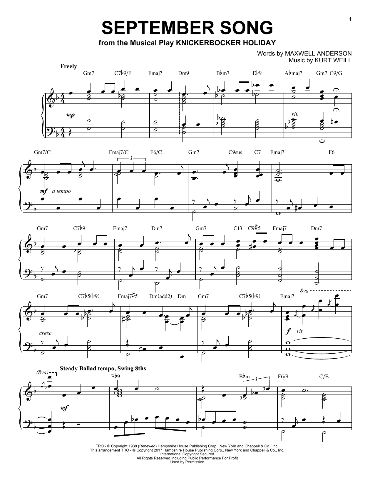 Product gallery: Page 1 of 1 September Song [Jazz version], Kurt Weill