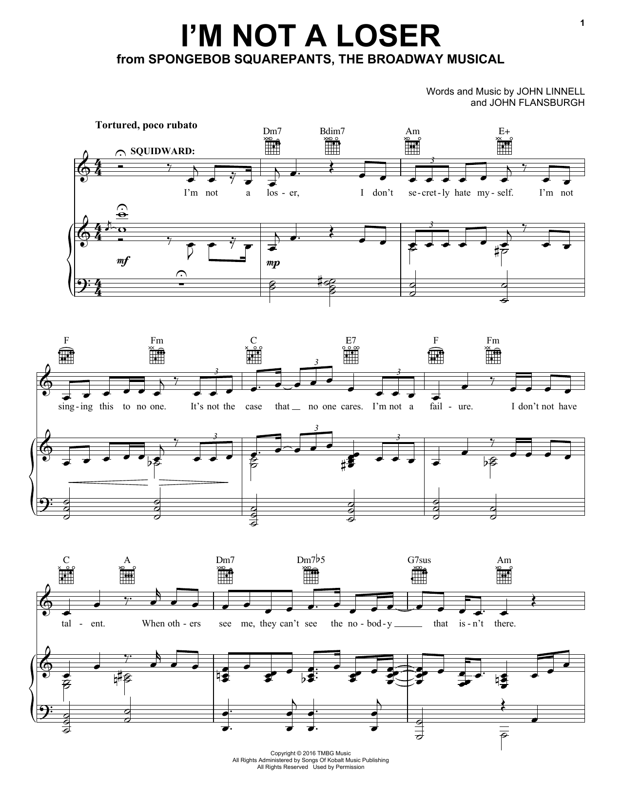 Produktgalerie: Seite 1 von 1 I'm Not A Loser (from Spongebob Squarepants, The Broadway Musical), John Flansburgh, Gesang, Gitarre, Klavier