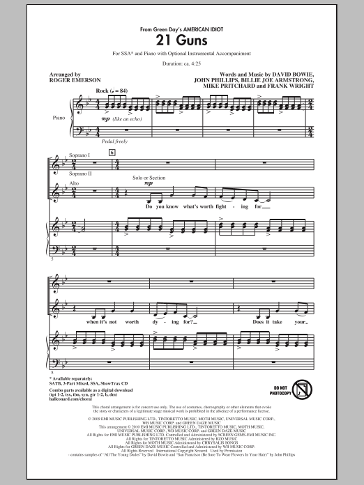 Product gallery: Page 1 of 1 21 Guns (from Green Day's American Idiot) (arr. Roger Emerson), Green Day