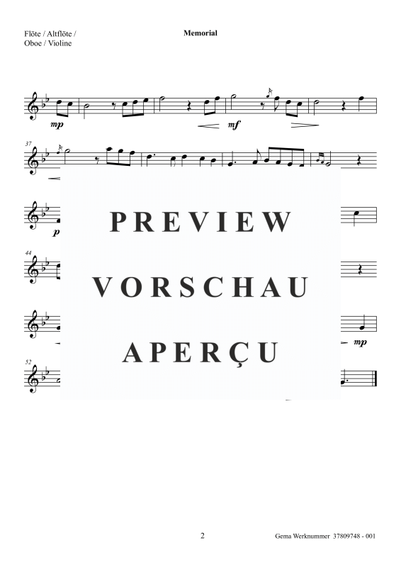 gallery: Memorial, , (Duo for melody instrument hook or pedal harp / piano)