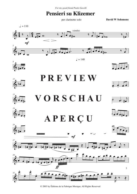 Product gallery: Page 3 of 5 Pensieri zu Klizemer , , (Klarinette in B Solo)