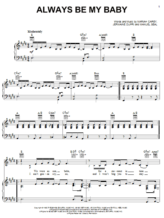 Produktgalerie: Seite 1 von 1 Always Be My Baby, Mariah Carey, Gesang, Gitarre, Klavier