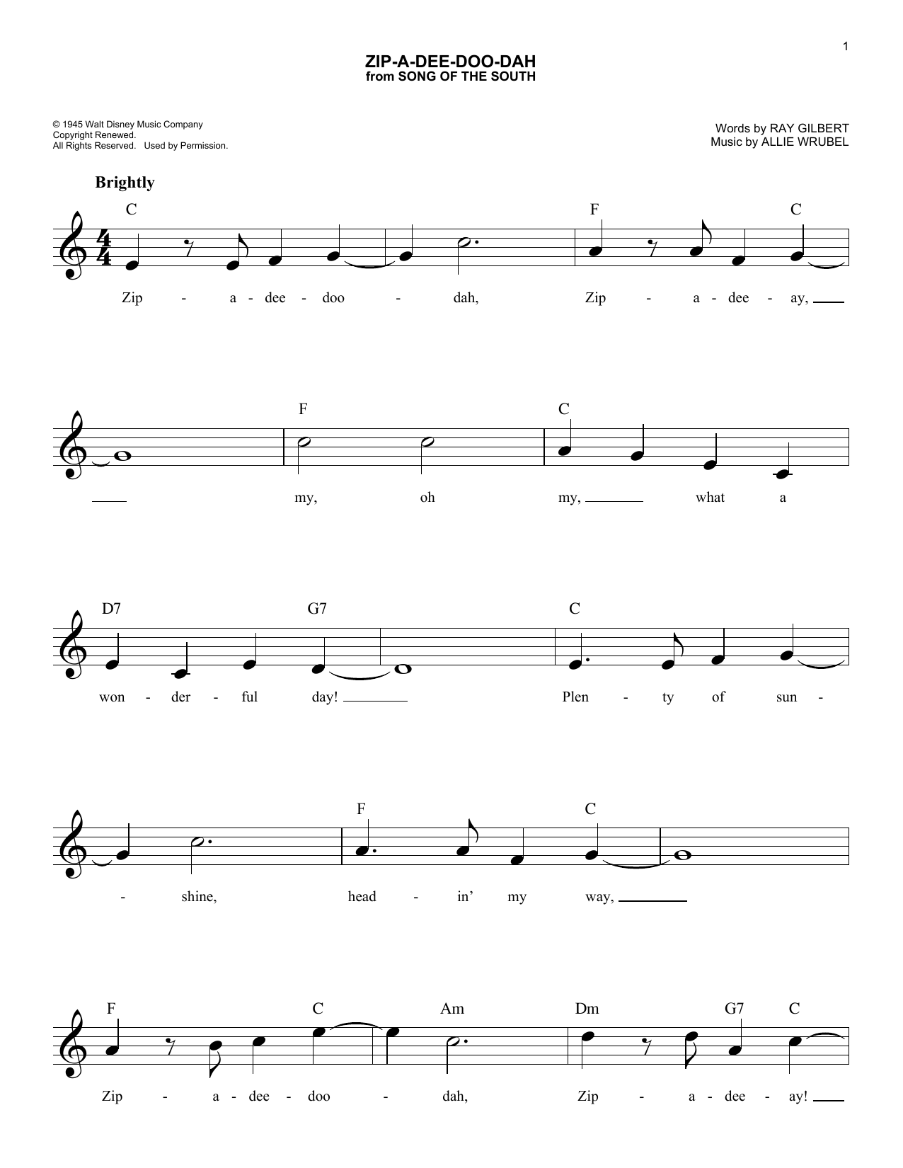 Product picture to: Zip-A-Dee-Doo-Dah (from Song Of The South)